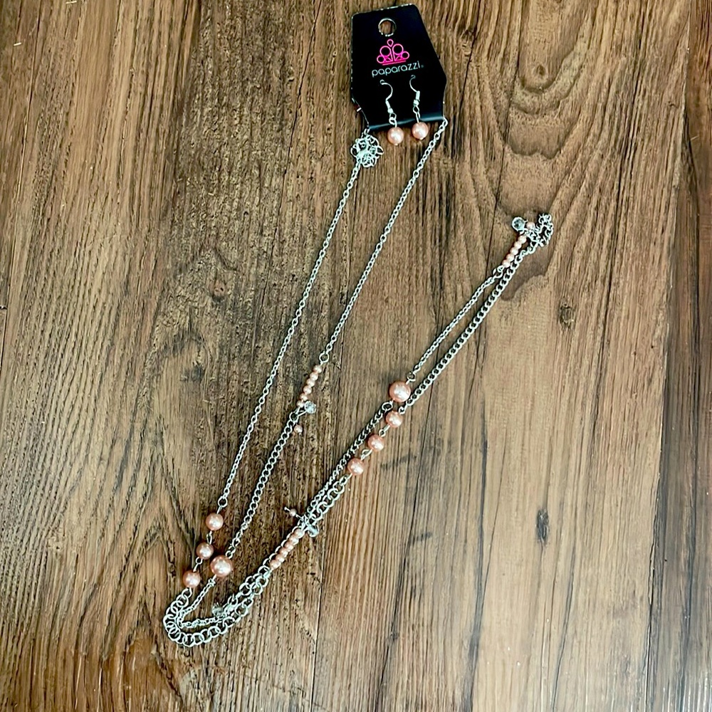 Paparazzi 44” faux pink pearl silver necklace